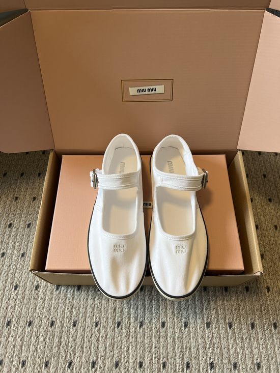 Miu Miu Comfortable Canvas Mary Jane Shoes Soft Sole Casual Daily Shoes