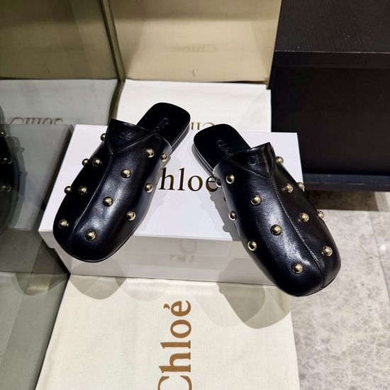 Chloe Handmade Rivet Decor Leather Upper Comfortable Slides