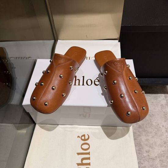 Chloe Handmade Rivet Decor Leather Upper Comfortable Slides