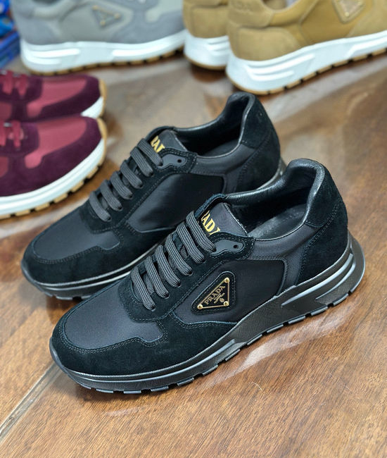 Prada Suede Leather Sneakers with Lightweight Shock Absorbing Sole