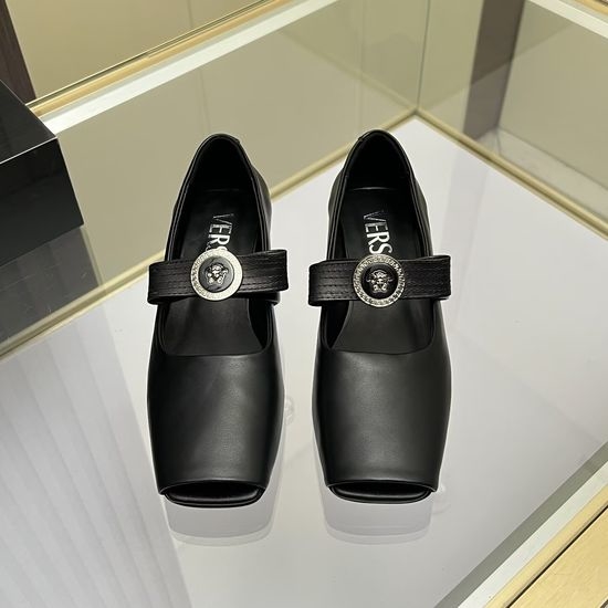 Versace Comfortable Peep Toe Leather All Match Casual Flats