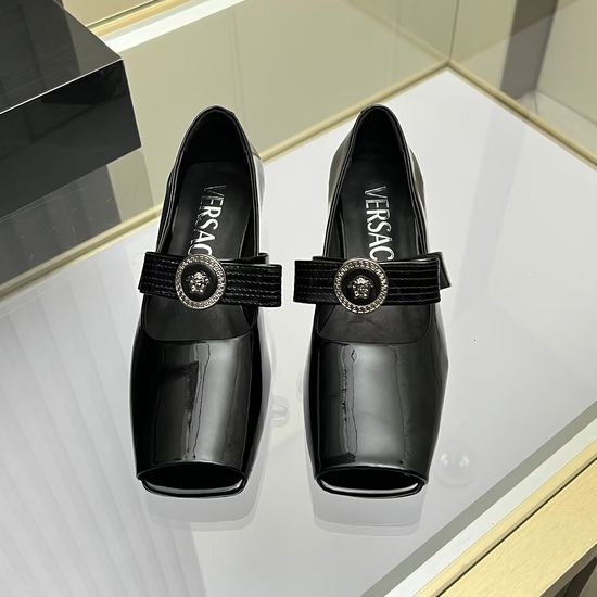 Versace Comfortable Peep Toe Leather All Match Casual Flats