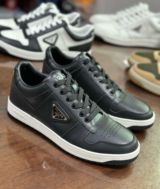 Prada Premium Leather Sneakers with Lightweight Flexible Sole