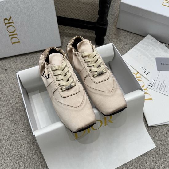 Christian Dior CD Square Toe Leather Fabric Casual Sports Sneakers