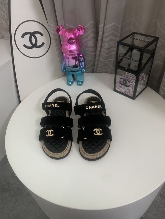 Chanel Premium Velvet Platform Sandals with Leather Sole