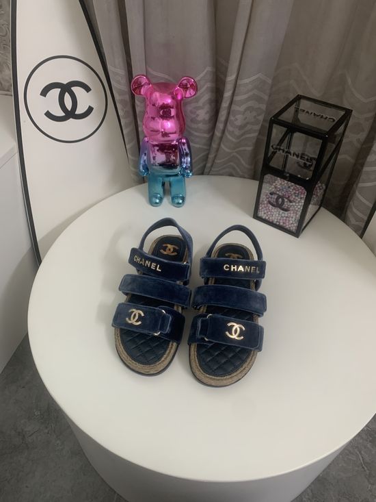 Chanel Premium Velvet Platform Sandals with Leather Sole