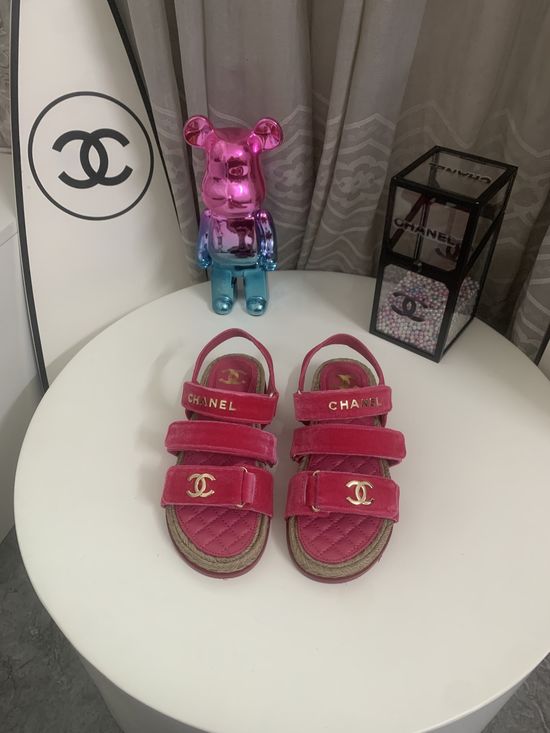 Chanel Premium Velvet Platform Sandals with Leather Sole