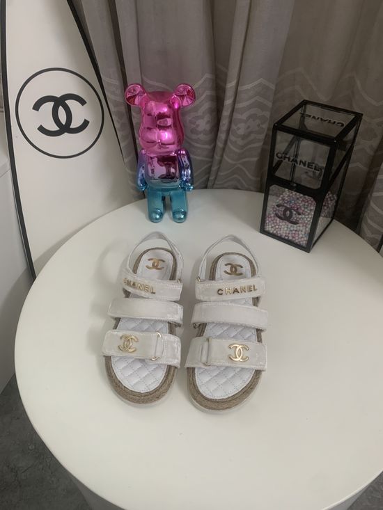 Chanel Premium Velvet Platform Sandals with Leather Sole