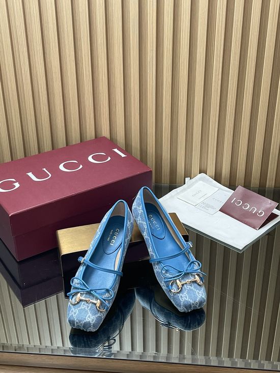 Gucci Premium Denim Flat Ballet Shoes with Classic Hardware