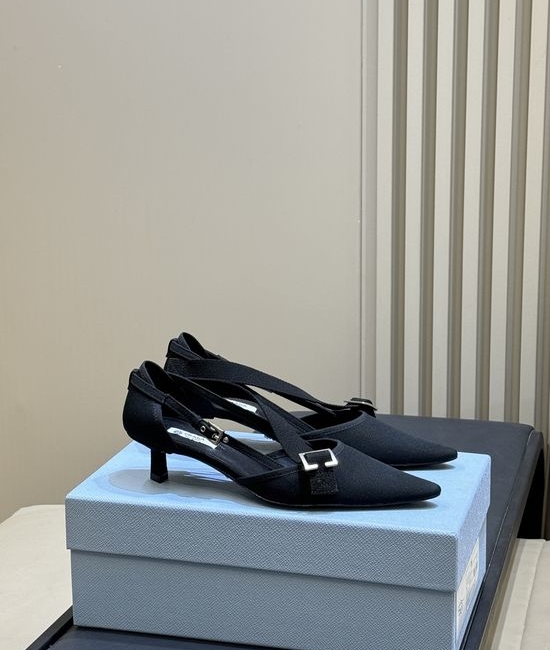 Prada Pointed Toe Stiletto Pumps with Metal Buckle Detail