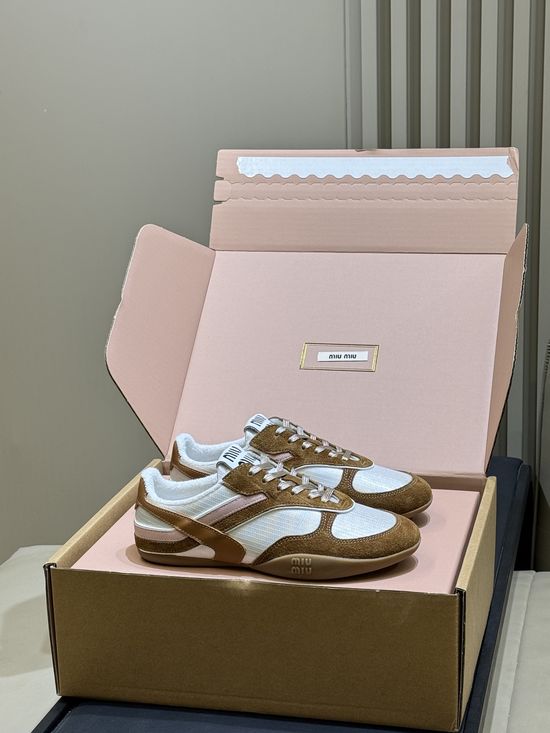 Miu Miu Breathable Mesh Suede Casual Sneakers with Non-slip Sole