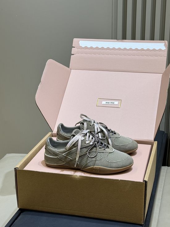 Miu Miu Breathable Mesh Suede Casual Sneakers with Non-slip Sole