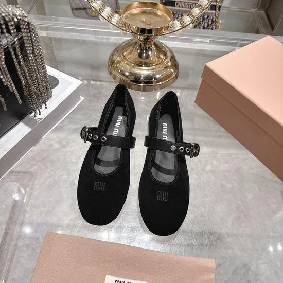 Miu Miu Soft Leather Comfortable Ballet Flats With Strap