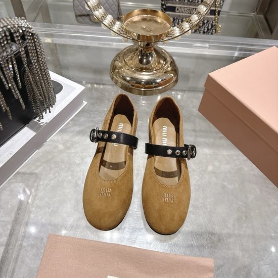Miu Miu Soft Leather Comfortable Ballet Flats With Strap