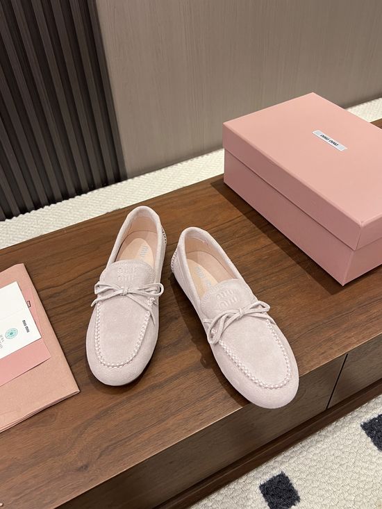 Miu Miu Suede Leather Bow Slip On Casual Loafers