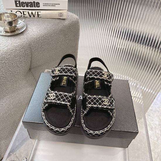 Chanel Quilted Fabric Hook-and-loop Sandals with Premium Quality