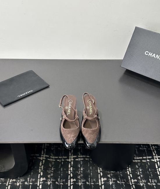 Chanel Color Block Pointed Toe Mid Heel Dress Sandals