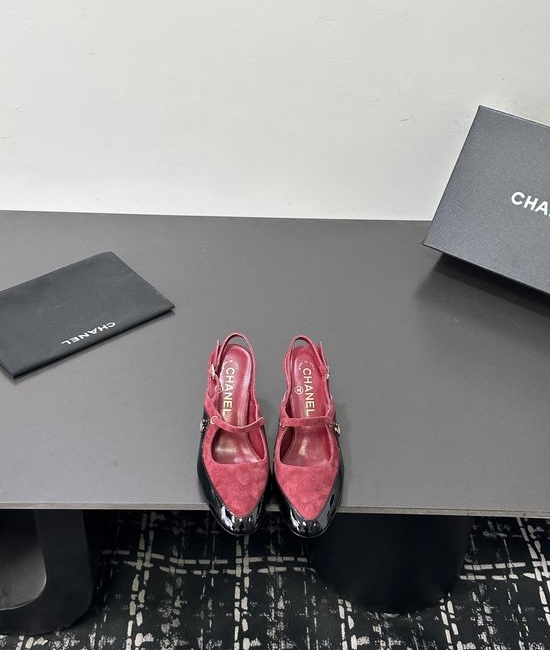 Chanel Color Block Pointed Toe Mid Heel Dress Sandals
