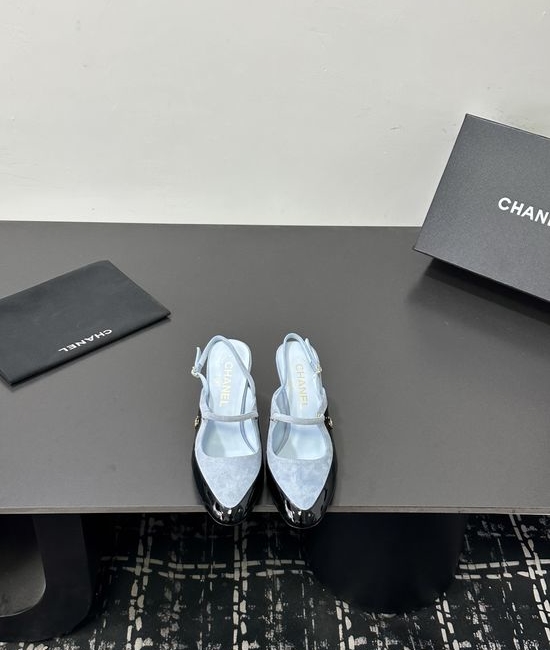Chanel Color Block Pointed Toe Mid Heel Dress Sandals