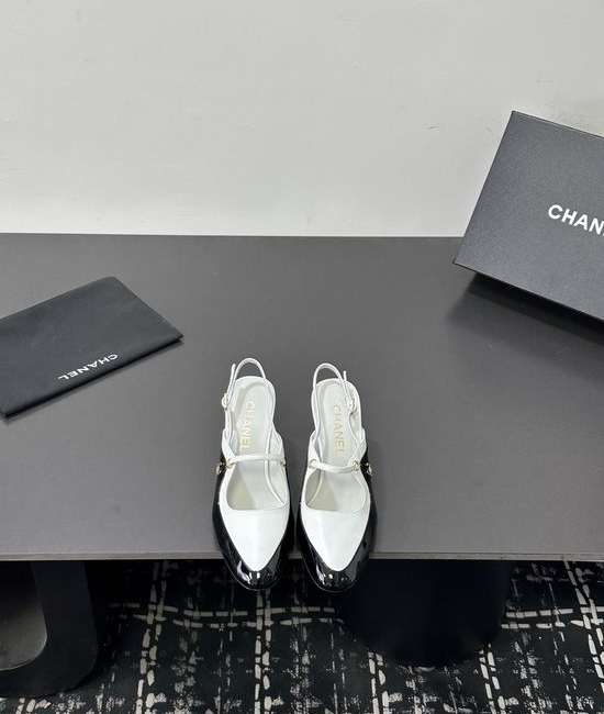 Chanel Color Block Pointed Toe Mid Heel Dress Sandals