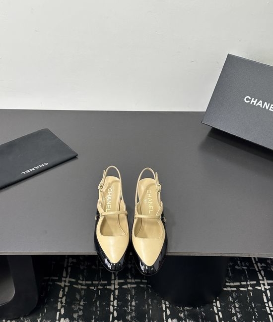 Chanel Color Block Pointed Toe Mid Heel Dress Sandals