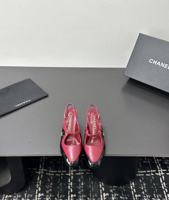 Chanel Color Block Pointed Toe Mid Heel Dress Sandals