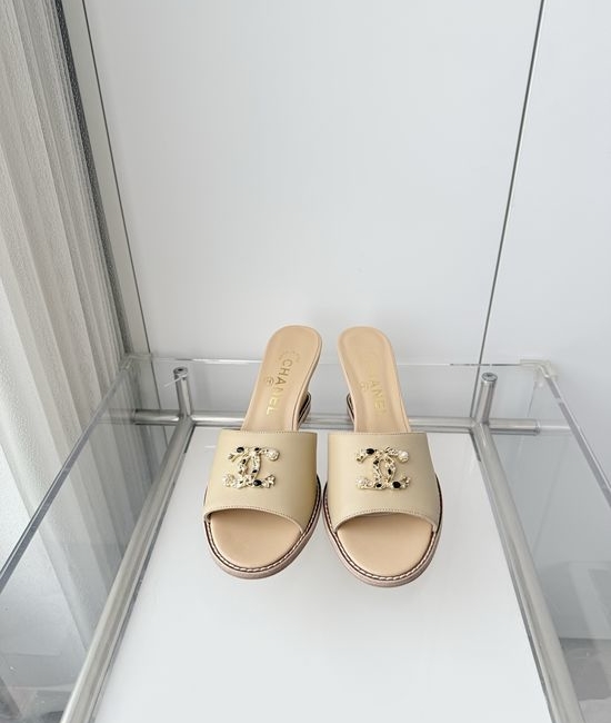 Chanel Premium Sheepskin Leather Mid Heel Sandals