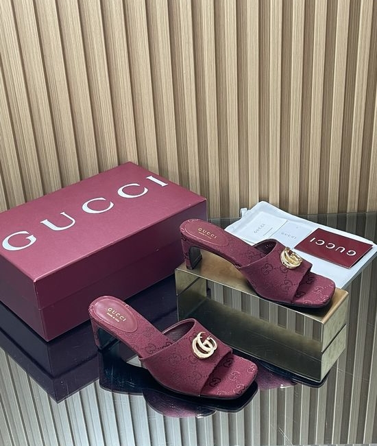 Gucci Vintage Buckle Chunky Heel Leather Slide Sandals