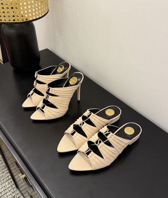 Yves Saint Laurent YSL Elegant Silk Upper Heeled Sandals With Logo Heel