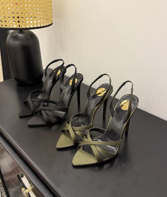Yves Saint Laurent YSL Elegant High-Heeled Sandals with Metal Logo Chain