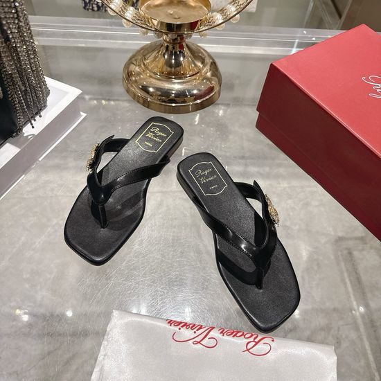 Roger Viver Rhinestone Embellished Premium Leather Flip Flops