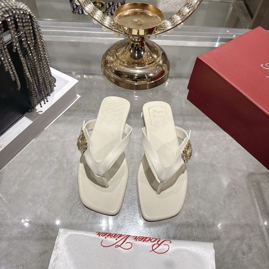 Roger Viver Rhinestone Embellished Premium Leather Flip Flops