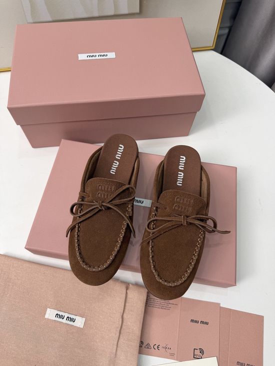 Miu Miu Vintage Distressed Leather Slip-On Loafers