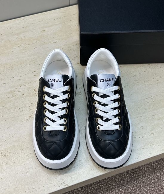 Chanel Color-block Lace-up Skate Shoes Soft Sheepskin Lining
