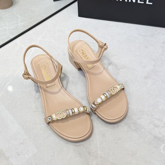 Chanel Rhinestone Strap Low Heel Leather Upper Comfort Sandals
