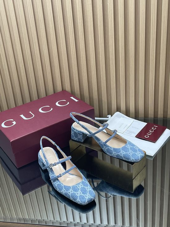 Gucci Diamond Buckle Slingback Square Toe Leather Comfort Shoes