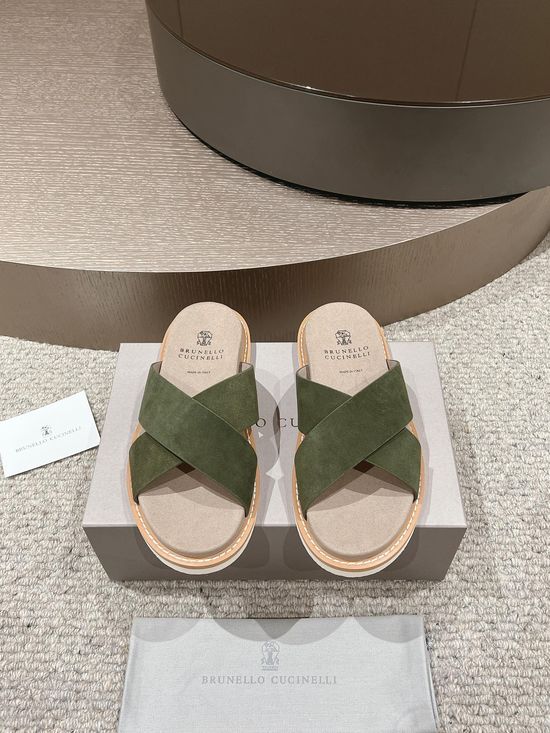 Brunello Cucinelli Premium Suede Slide Sandals with Adjustable Straps