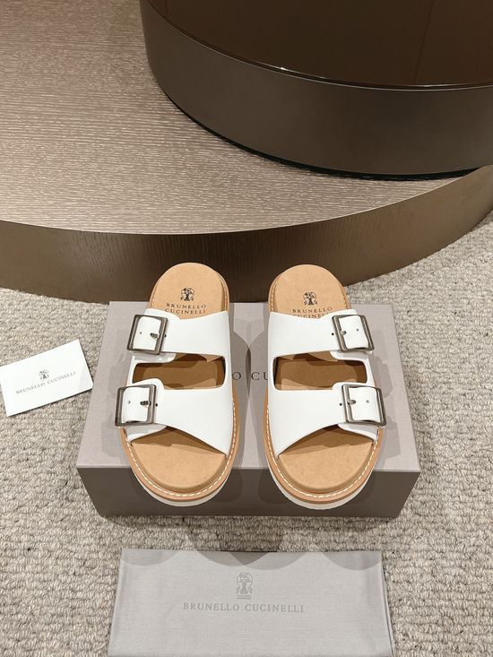 Brunello Cucinelli Suede Casual Slides Adjustable Strap Durable Rubber Sole