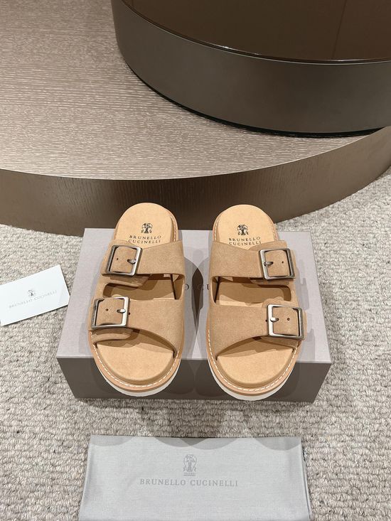 Brunello Cucinelli Suede Casual Slides Adjustable Strap Durable Rubber Sole