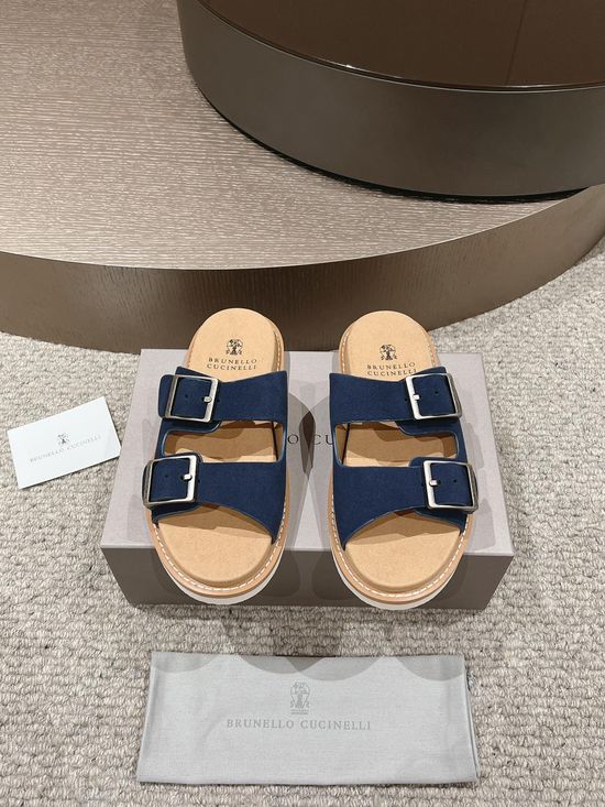 Brunello Cucinelli Suede Casual Slides Adjustable Strap Durable Rubber Sole