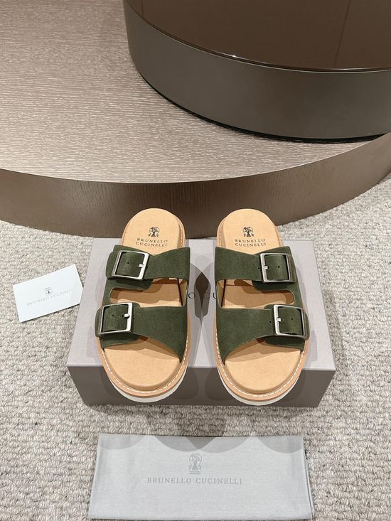 Brunello Cucinelli Suede Casual Slides Adjustable Strap Durable Rubber Sole