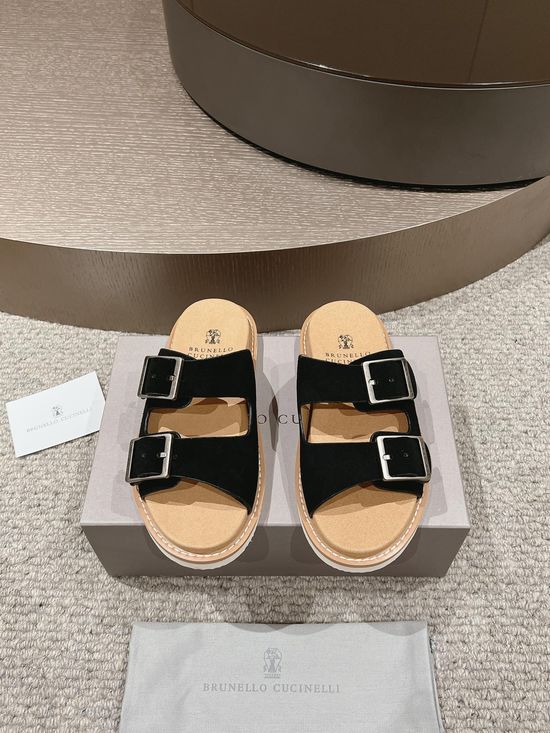 Brunello Cucinelli Suede Casual Slides Adjustable Strap Durable Rubber Sole