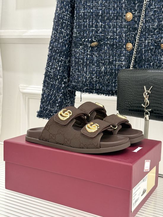 Gucci Adjustable Hook And Loop Comfortable Slides Non-Slip Sole