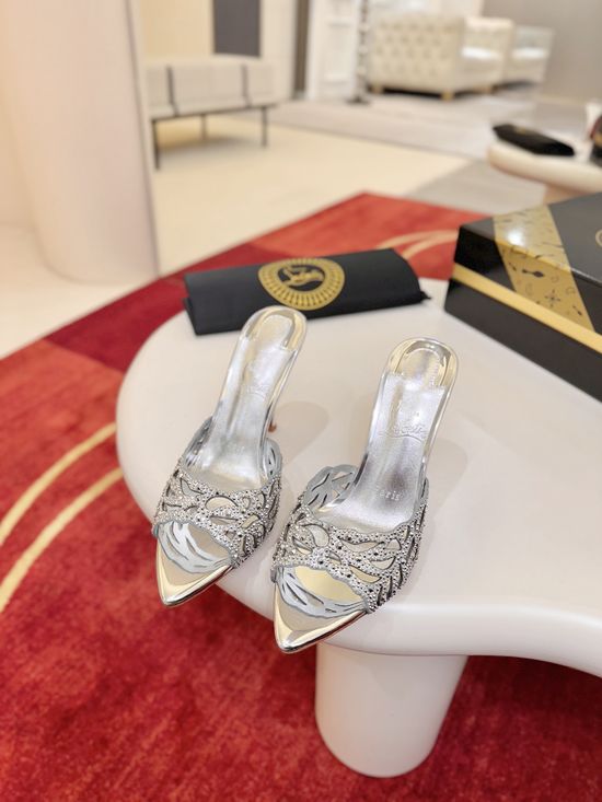 Maison Margiela Hollow Rhinestone Embellished High Heel Slides