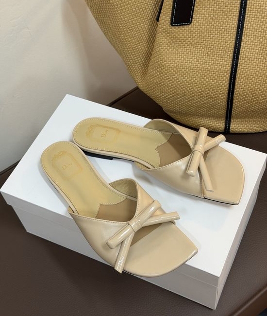 Christian Dior CD Bow Detail Flat Slip On Casual Slide Sandals