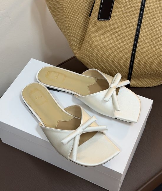 Christian Dior CD Bow Detail Flat Slip On Casual Slide Sandals