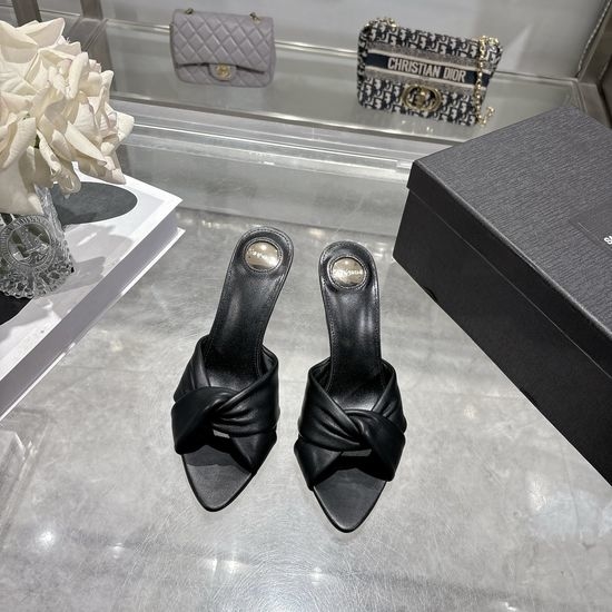 Yves Saint Laurent YSL Knotted Pointed Toe Block Heel Mules