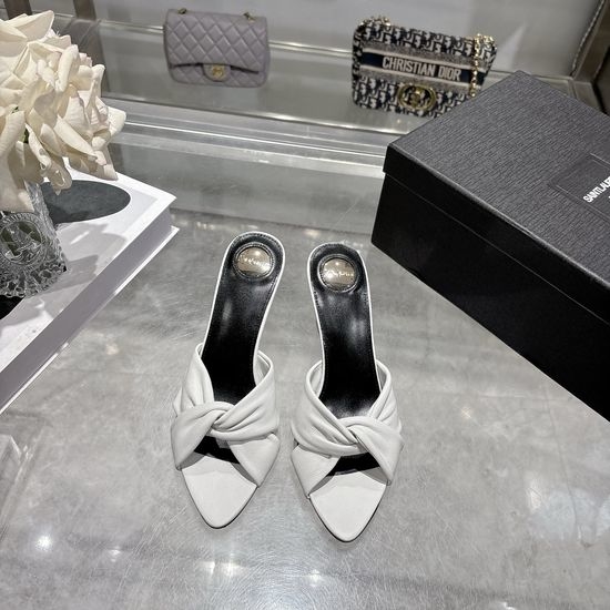 Yves Saint Laurent YSL Knotted Pointed Toe Block Heel Mules