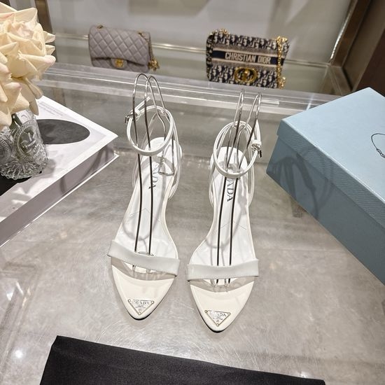 Prada Pointed Toe High Heel Sandals with Metal Buckle