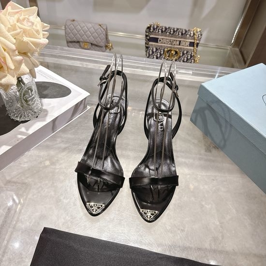Prada Pointed Toe High Heel Sandals with Metal Buckle